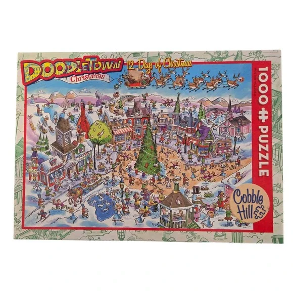 COBBLE HILL Doodletown 1000 Piece Christmas 12 Days of Christmas Jigsaw Puzzle - Picture 3 of 7